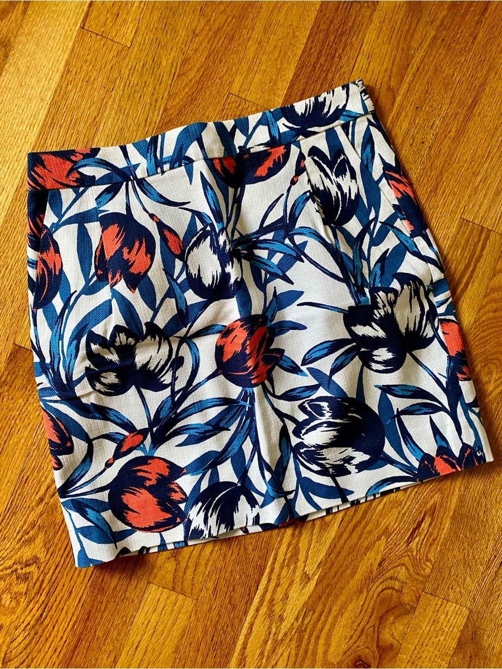 J. Crew Women’s Floral Tulip Print Mini Skirt in Blue, Coral & White